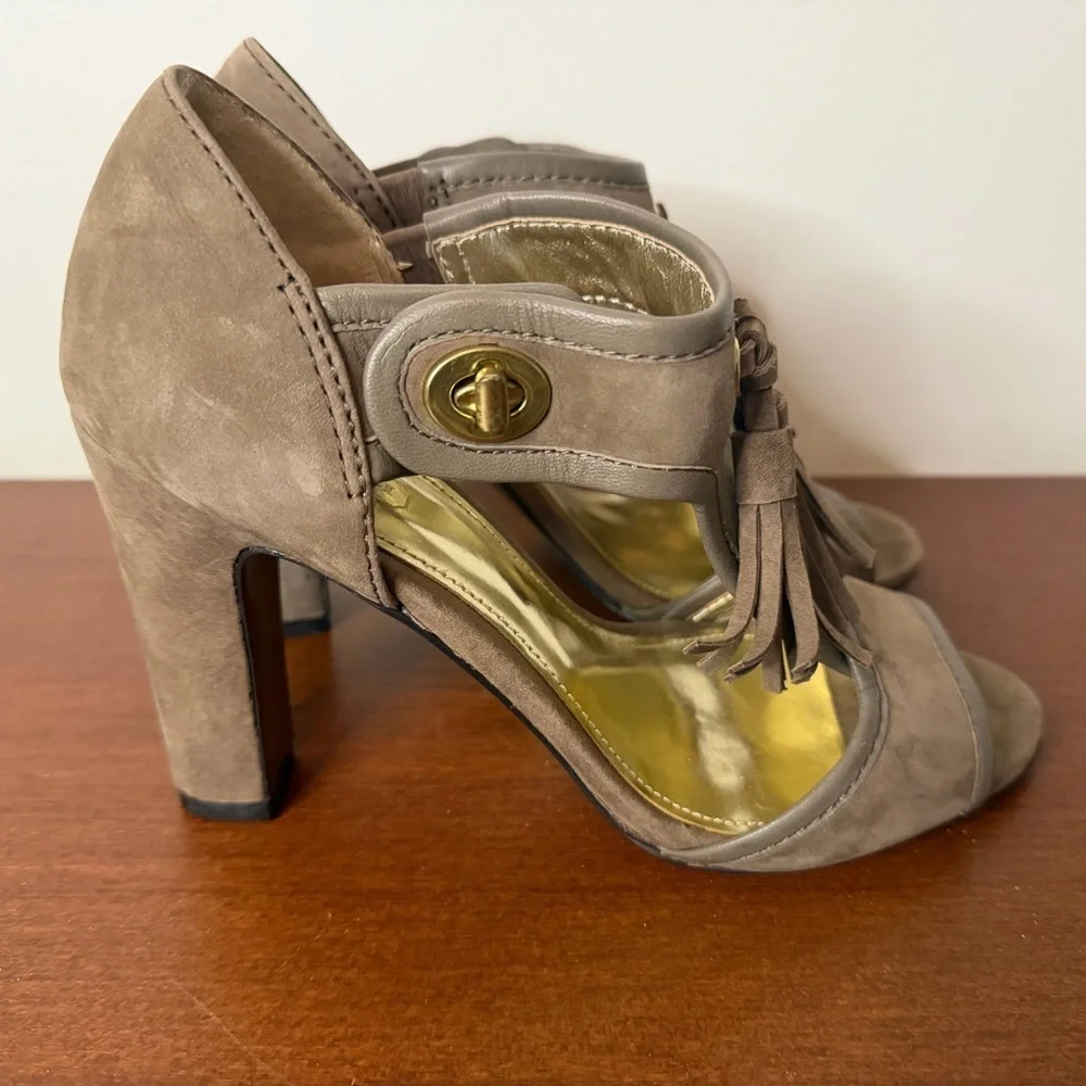 COACH Tristan Taupe SuedeTassel Heels